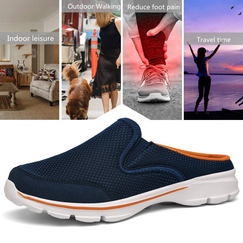 INMINPIN Unisex Slippers Casual Clog House Shoes Comfort Slip-On Walking Mules with Indoor Outdoor Anti-Skid Sole for Men and Women, Blue Orange, 9 Women/7.5 Men - Image 4